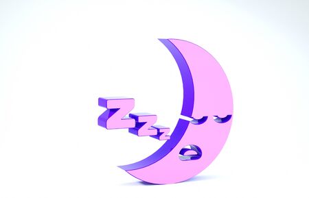 Purple Moon icon isolated on white background. Cloudy night sign. Sleep dreams symbol. Night or bed time sign. 3d illustration 3D renderの写真素材
