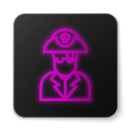 Glowing neon line Pirate captain icon isolated on white background. Black square button. Vector Illustrationのイラスト素材
