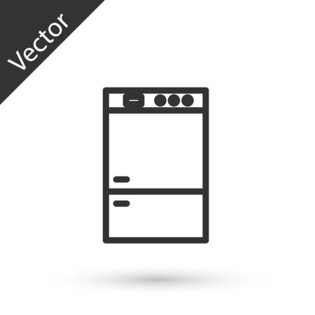 Grey line Refrigerator icon isolated on white background. Fridge freezer refrigerator. Household tech and appliances.  Vector Illustrationのイラスト素材
