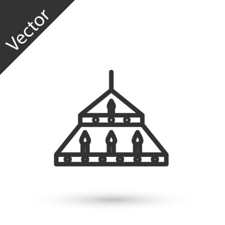 Grey line Massive steel chandelier with candles in medieval icon isolated on white background.  Vector Illustrationのイラスト素材