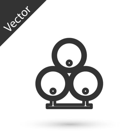 Grey line Wooden barrels icon isolated on white background. Alcohol barrel, drink container, wooden keg for beer, whiskey, wine. Vector Illustrationのイラスト素材