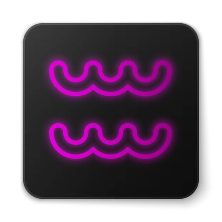 Glowing neon line Aquarius zodiac sign icon isolated on white background. Astrological horoscope collection. Black square button. Vector Illustrationのイラスト素材