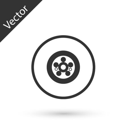 Grey line Car brake disk icon isolated on white background. Vector Illustrationのイラスト素材