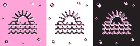 Set Sunset icon isolated on pink and white, black background. Vector Illustration