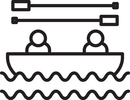 Black line Boat with oars and people icon isolated on white background. Water sports, extreme sports, holiday, vacation, team building. Vector Illustrationのイラスト素材
