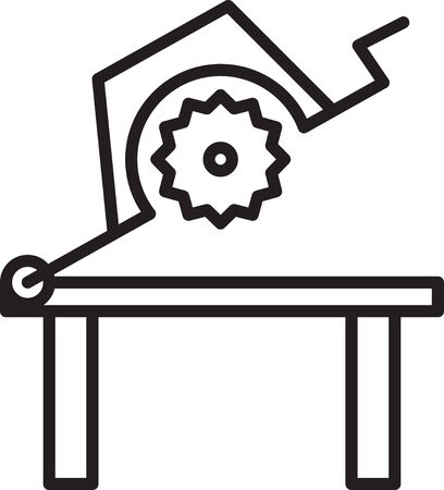 Black line Table saw for woodwork icon isolated on white background. Power saw bench. Vector Illustrationのイラスト素材