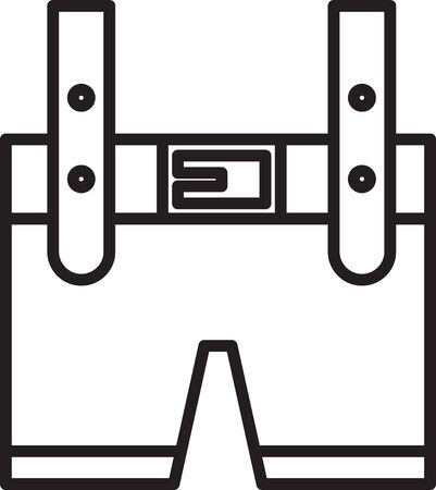 Black line Lederhosen icon isolated on white background. Traditional bavarian clothing. Oktoberfest outfit. Pants with suspenders. Patrick day.  Vector Illustrationのイラスト素材