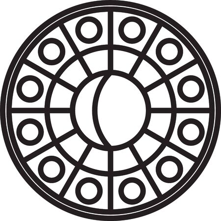 Black line Astrology horoscope circle with zodiac icon isolated on white background. Vector Illustrationのイラスト素材