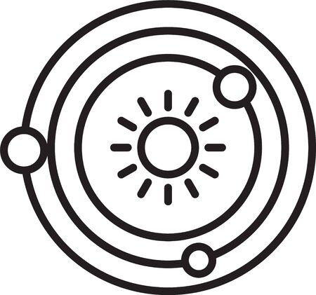 Black line Solar system icon isolated on white background. The planets revolve around the star. Vector Illustrationのイラスト素材