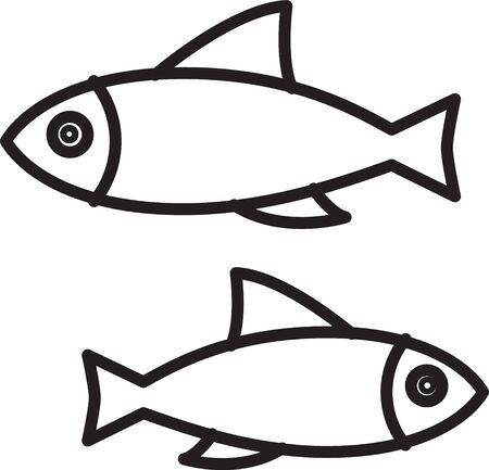 Black line Fish icon isolated on white background. Vector Illustrationのイラスト素材