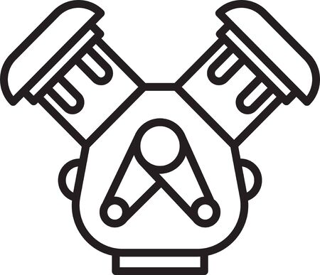 Black line Car engine icon isolated on white background. Vector Illustrationのイラスト素材