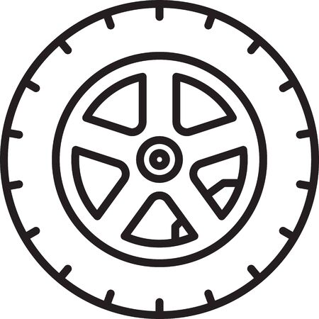 Black line Car wheel icon isolated on white background. Vector Illustrationのイラスト素材