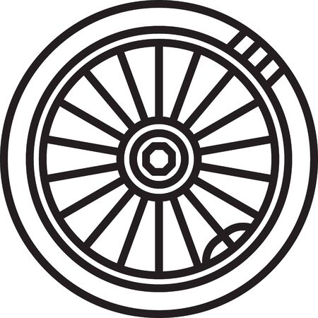 Black line Car wheel icon isolated on white background. Vector Illustrationのイラスト素材