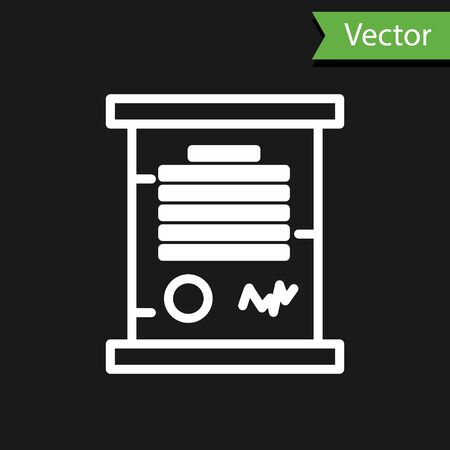 White line Decree, paper, parchment, scroll icon icon isolated on black background.  Vector Illustrationのイラスト素材