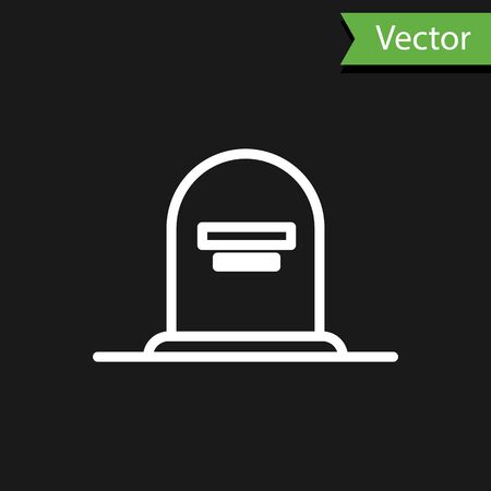 White line Tombstone with RIP written on it icon isolated on black background. Grave icon. Vector Illustrationのイラスト素材