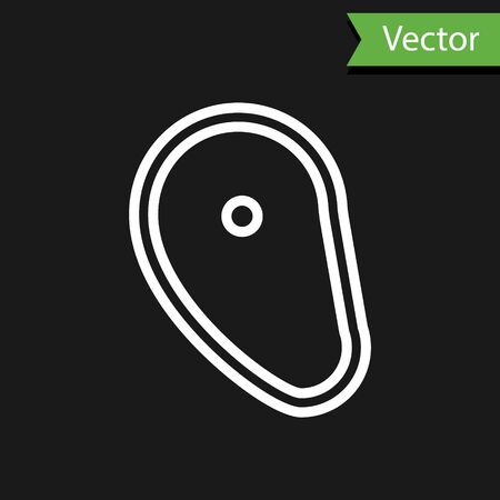 White line Steak meat icon isolated on black background.  Vector Illustrationのイラスト素材