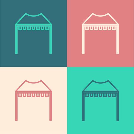 Color line Camping tent icon isolated on color background. Carnival camping tent. Amusement park. Vector Illustrationのイラスト素材