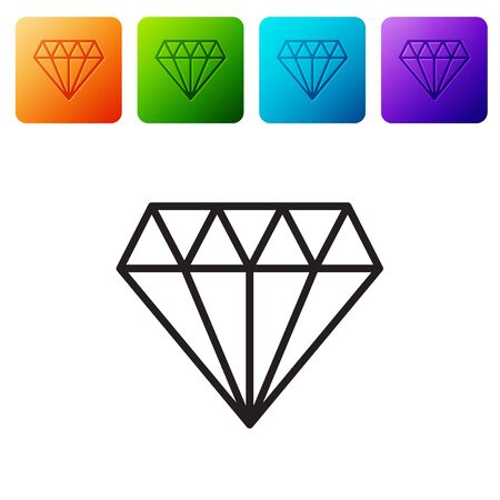 Black line Diamond icon isolated on white background. Jewelry symbol. Gem stone. Set icons in color square buttons. Vector Illustrationのイラスト素材
