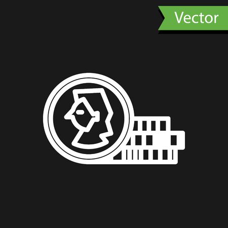 White line Coin for game icon isolated on black background. Vector Illustrationのイラスト素材