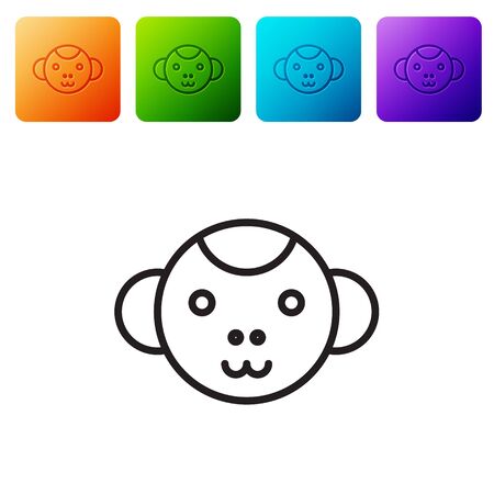 Black line Monkey zodiac sign icon isolated on white background. Astrological horoscope collection. Set icons in color square buttons. Vector Illustrationのイラスト素材