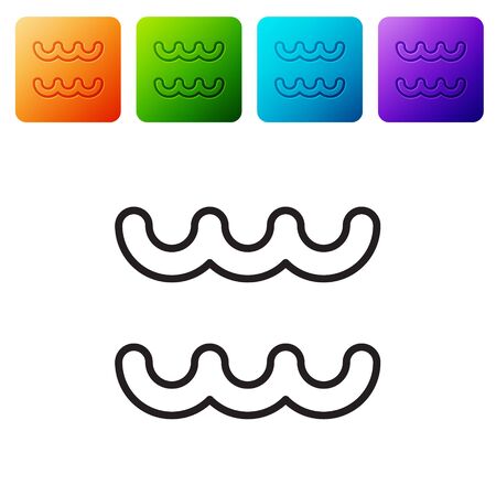 Black line Aquarius zodiac sign icon isolated on white background. Astrological horoscope collection. Set icons in color square buttons. Vector Illustrationのイラスト素材