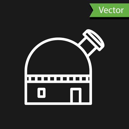 White line Astronomical observatory icon isolated on black background. Vector Illustrationのイラスト素材