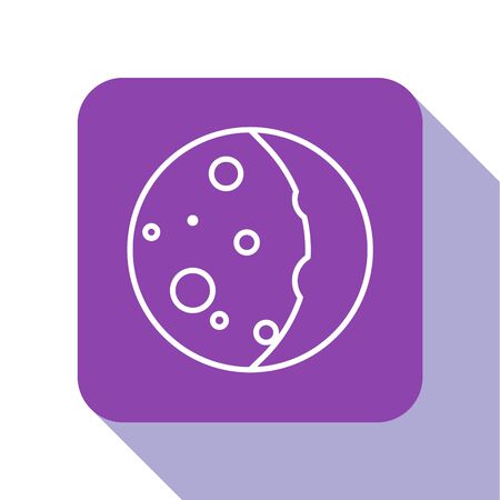 White line Eclipse of the sun icon isolated on white background. Total sonar eclipse. Purple square button. Vector Illustrationのイラスト素材