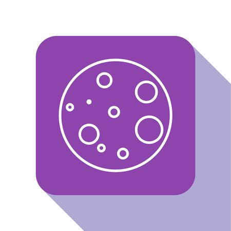 White line Moon icon isolated on white background. Purple square button. Vector Illustrationのイラスト素材