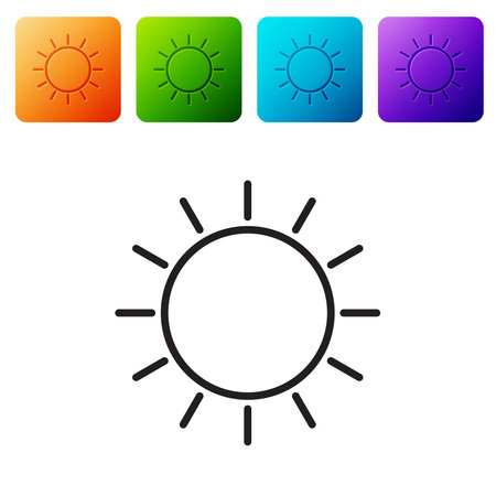 Black line Sun icon isolated on white background. Set icons in color square buttons. Vector Illustrationのイラスト素材