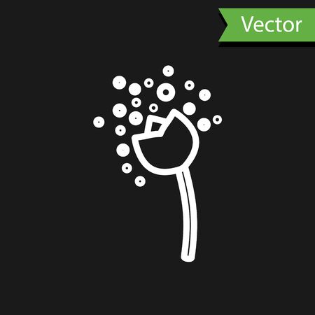 White line Flower producing pollen in atmosphere icon isolated on black background. Vector Illustrationのイラスト素材
