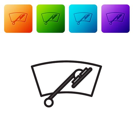 Black line Windscreen wiper icon isolated on white background. Set icons in color square buttons. Vector Illustrationのイラスト素材