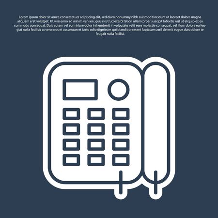 Blue line Telephone icon isolated on blue background. Landline phone.  Vector Illustrationのイラスト素材