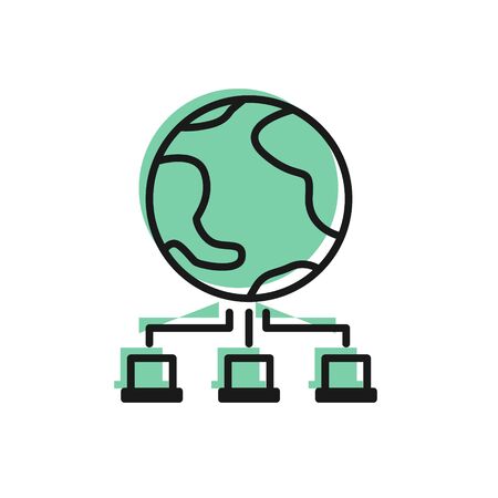 Black line Computer network icon isolated on white background. Online gaming. Laptop network. Internet connection. Vector Illustrationのイラスト素材