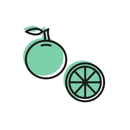 Black line Orange fruit icon isolated on white background. Vector Illustrationのイラスト素材