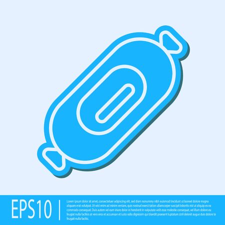 Blue line Salami sausage icon isolated on grey background. Meat delicatessen product. Vector Illustrationのイラスト素材