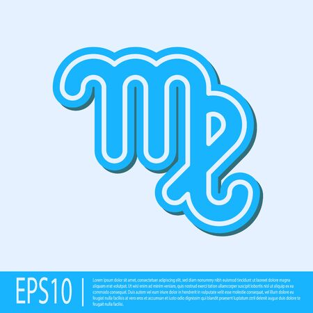 Blue line Virgo zodiac sign icon isolated on grey background. Astrological horoscope collection. Vector Illustrationのイラスト素材