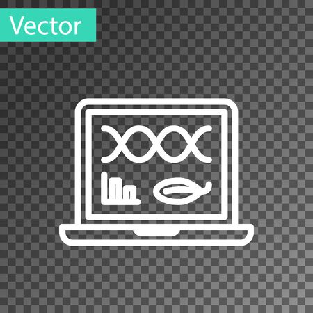 White line Genetic engineering modification on laptop icon isolated on transparent background. DNA analysis, genetics testing, cloning. Vector Illustrationのイラスト素材