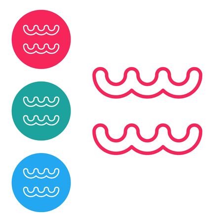 Red line Aquarius zodiac sign icon isolated on white background. Astrological horoscope collection. Set icons in circle buttons. Vector Illustrationのイラスト素材