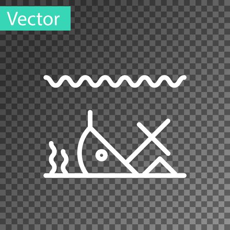 White line Sunken ship at the bottom of the sea icon isolated on transparent background. Vector Illustrationのイラスト素材