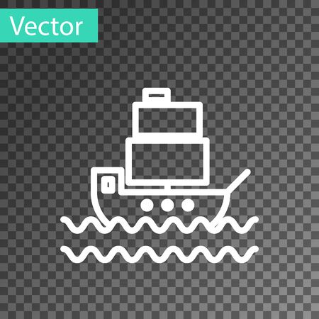 White line Ship icon isolated on transparent background. Vector Illustrationのイラスト素材