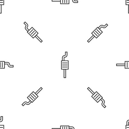 Grey line Car muffler icon isolated seamless pattern on white background. Exhaust pipe. Vector Illustrationのイラスト素材