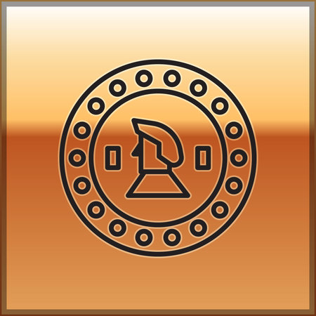 Black line Pirate coin icon isolated on gold background. Vector Illustrationのイラスト素材