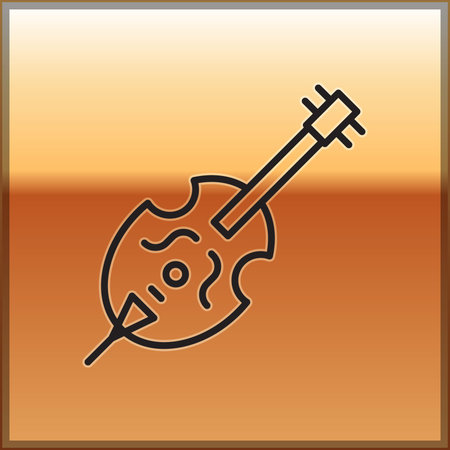 Black line Violin icon isolated on gold background. Musical instrument. Vector Illustrationのイラスト素材