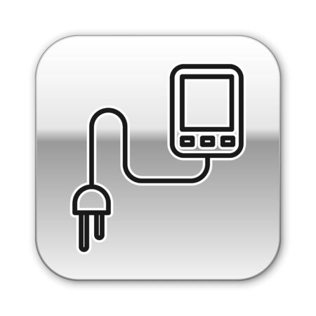 Black line Sensor icon isolated on white background. Silver square button. Vector Illustrationのイラスト素材