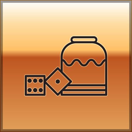 Black line Pirate game dice icon isolated on gold background. Casino gambling. Vector Illustrationのイラスト素材