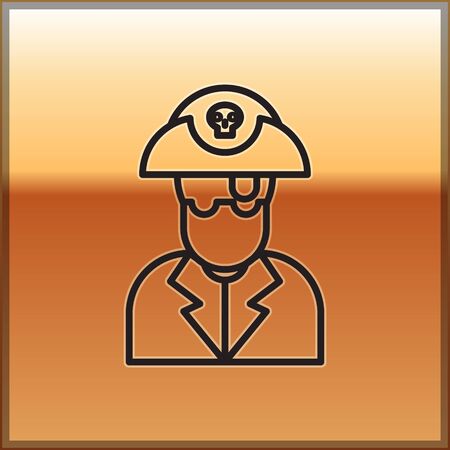 Black line Pirate captain icon isolated on gold background. Vector Illustrationのイラスト素材