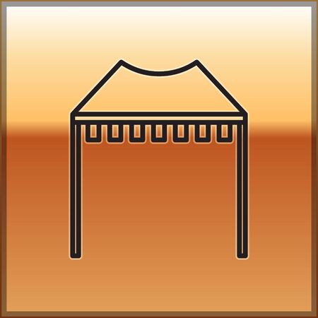 Black line Camping tent icon isolated on gold background. Carnival camping tent. Amusement park. Vector Illustrationのイラスト素材