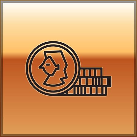 Black line Coin for game icon isolated on gold background. Vector Illustrationのイラスト素材
