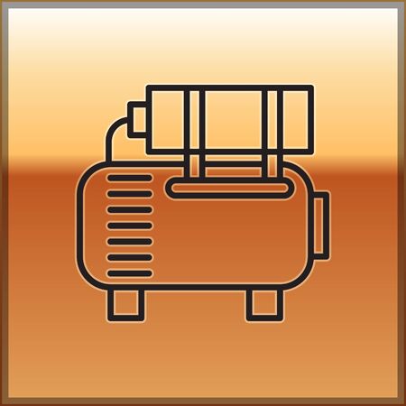 Black line Air compressor icon isolated on gold background. Vector Illustrationのイラスト素材