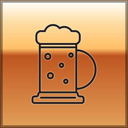 Black line Wooden beer mug icon isolated on gold background. Vector Illustrationのイラスト素材